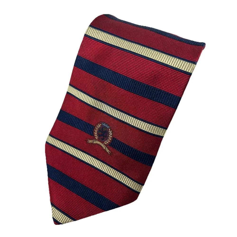 Tommy Hilfiger Red Blue Tan Repp Logo Neck‎ Tie  57.25